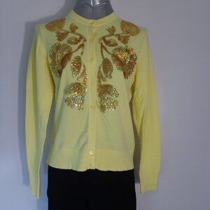 J. Crew Women's Sequin Floral Jackie Embroidered Cardigan Sweater Yellow Size L